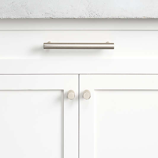 Round Brushed Nickel Knob and Bar Pulls
