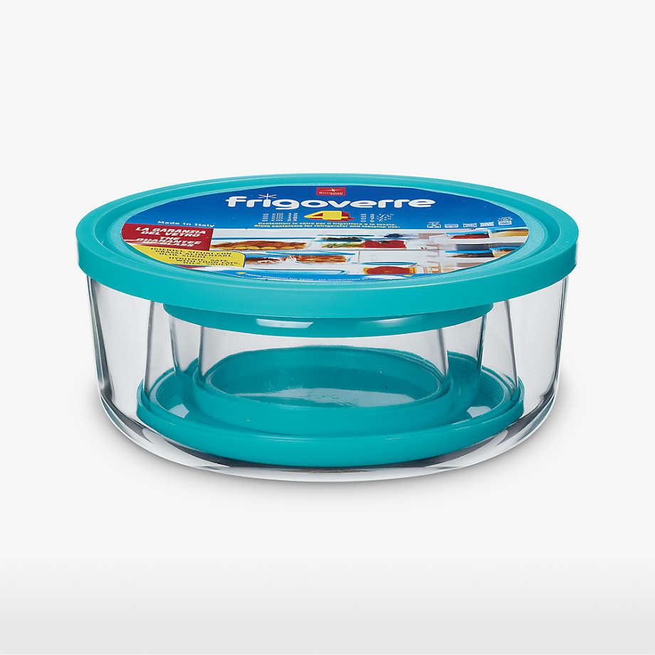 Round Glass Storage Set with Teal Lids + Reviews Crate & Barrel