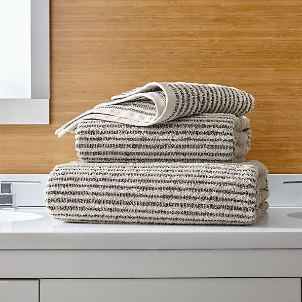 gray and white striped towels
