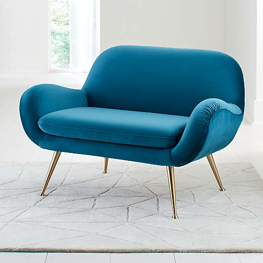 Rudy Teal Velvet Settee