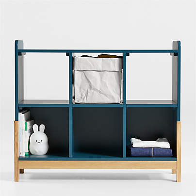 Rue Midnight Blue Wood 6-Cube Low Bookcase