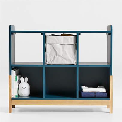 Rue Midnight Blue 6 Cube Low Kids, 6 Cube Bookcase White