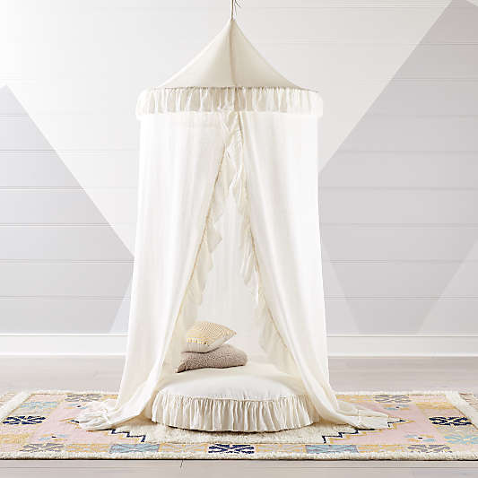 White Ruffle Playhouse Canopy and Cushion Set