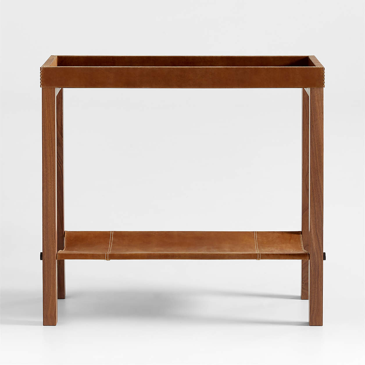 Shinola Runwell Leather and Wood Console Table with Shelf + Reviews