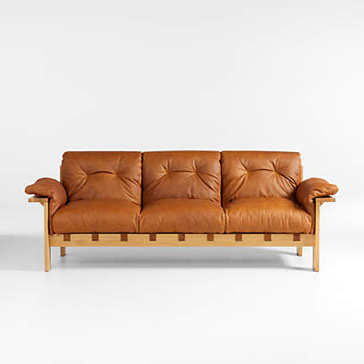 Shinola Runwell Wood Frame Leather Sofa, Leather And Wood Sofa Bed