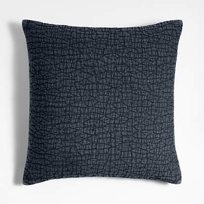 Ruched Jacquard Organic Cotton 20"x20" Midnight Navy Throw Pillow with Feather Insert