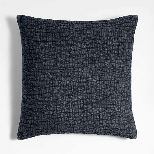 Ruched Jacquard Organic Cotton 22"x15" Midnight Navy Throw Pillow with Feather Insert