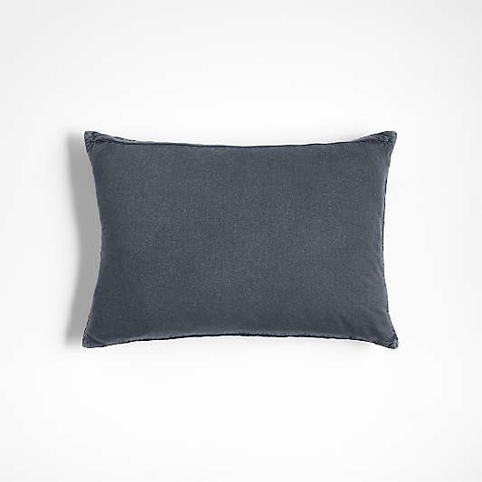 Ruched Jacquard Organic Cotton 22"x15" Midnight Navy Throw Pillow with Feather Insert