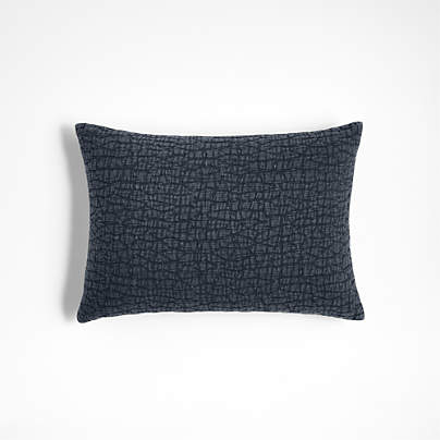 Ruched Jacquard Organic Cotton 22"x15" Midnight Navy Throw Pillow with Down-Alternative Insert