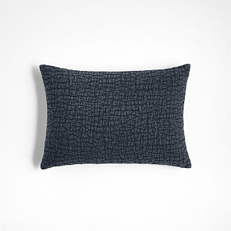 Ruched Jacquard Organic Cotton 22x15 Midnight Navy Throw Pillow Cover