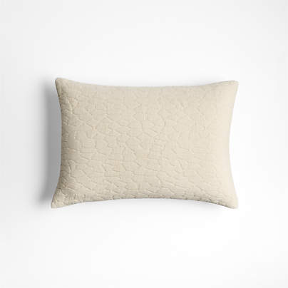 Ruched Jacquard Organic Cotton 22x15 Travertine Beige Throw Pillow with Down-Alternative Insert
