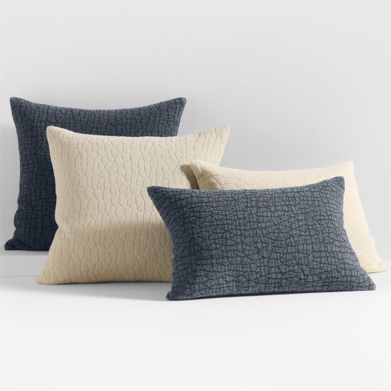 Ruched Jacquard Organic Cotton 22x15 Midnight Navy Throw Pillow with Feather Insert