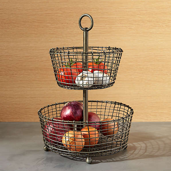 Detachable Wire Basket Bowl Storage Saving Space for Kitchen Pantry Bathroom Fruit Basket iSPECLE 2 Tier Countertop Fruit Storage Basket with Banana Hook 