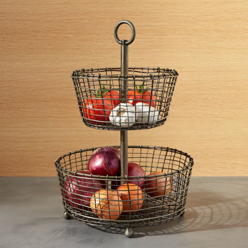 Cora Black Acacia Wood Fruit Basket with Banana Hanger