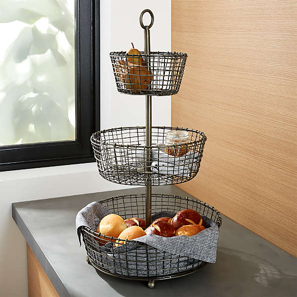 Perfect Produce Vegetable Fruit Basket for Kitchen Countertop and Table Fruit Holder in Stainless Black Nickel Finish Large Round Wire Storage Basket Stand DecorRack Metal Fruit Bowl 1 Pack