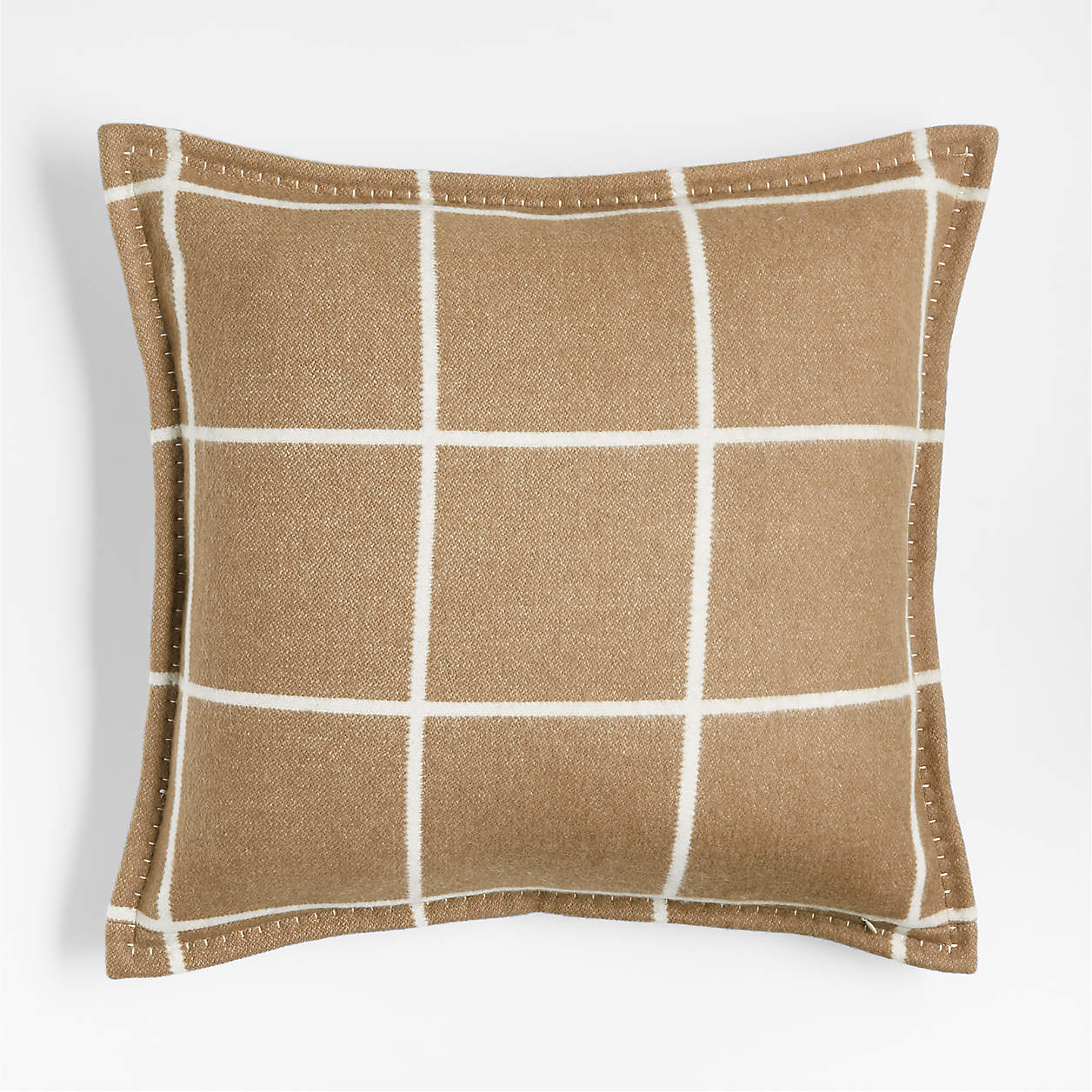 Camel Brown Reversible Merino Wool Windowpane 20"x20" Throw Pillow with Feather Insert Crate