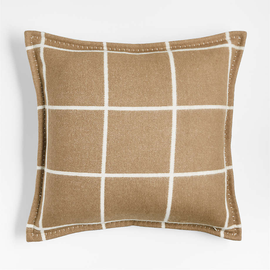Camel Brown Reversible Merino Wool Windowpane 20"x20" Throw Pillow with