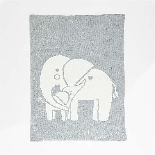 Reversible Sleepy Baby Blue Elephant Chenille Baby Stroller Blanket