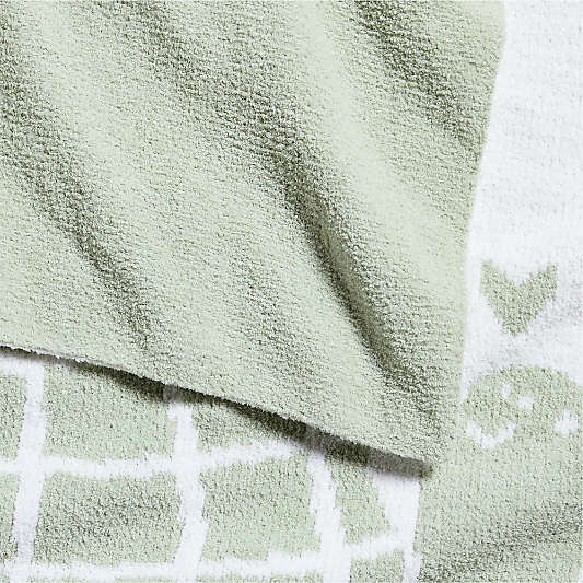 Reversible Sleepy Baby Green Turtle Chenille Baby Stroller Blanket