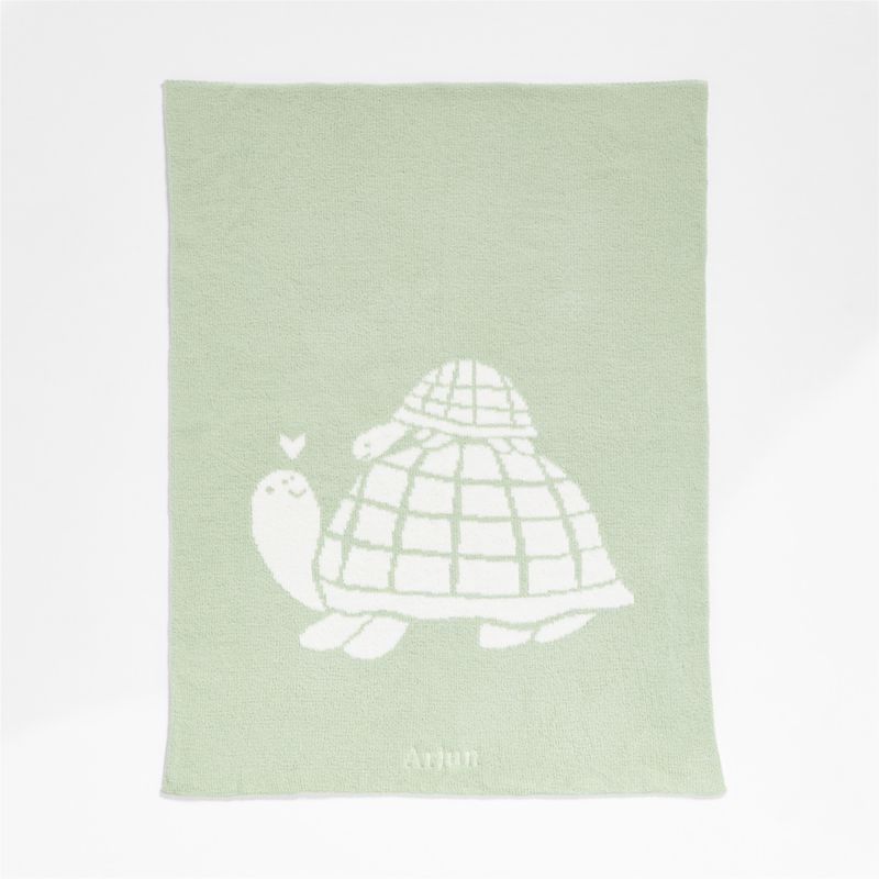 Reversible Sleepy Baby Green Turtle Chenille Baby Stroller Blanket - image 2 of 7