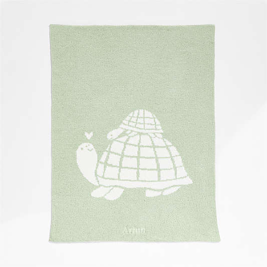 Reversible Sleepy Baby Green Turtle Chenille Baby Stroller Blanket