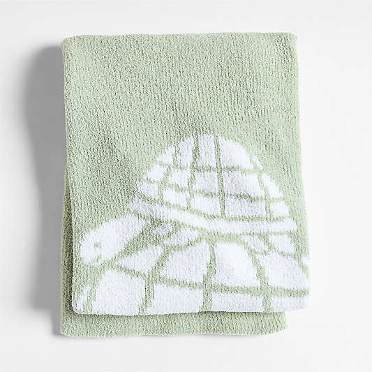 Reversible Sleepy Baby Green Turtle Chenille Baby Stroller Blanket