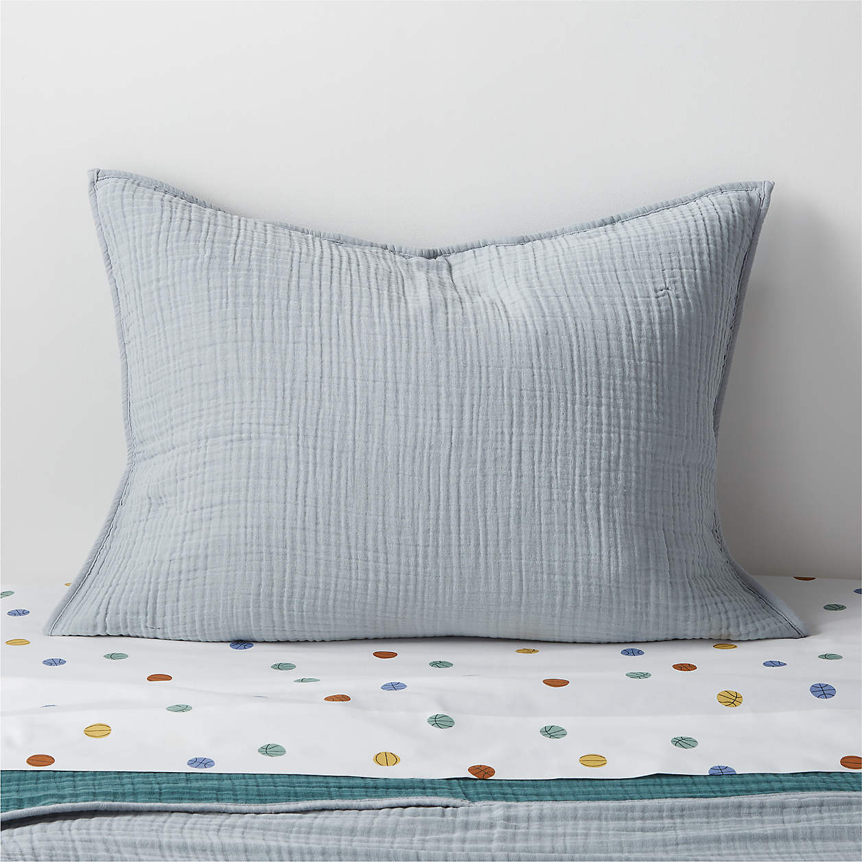 Organic Reversible Cotton Gauze Light Blue Kids Pillow Sham Crate