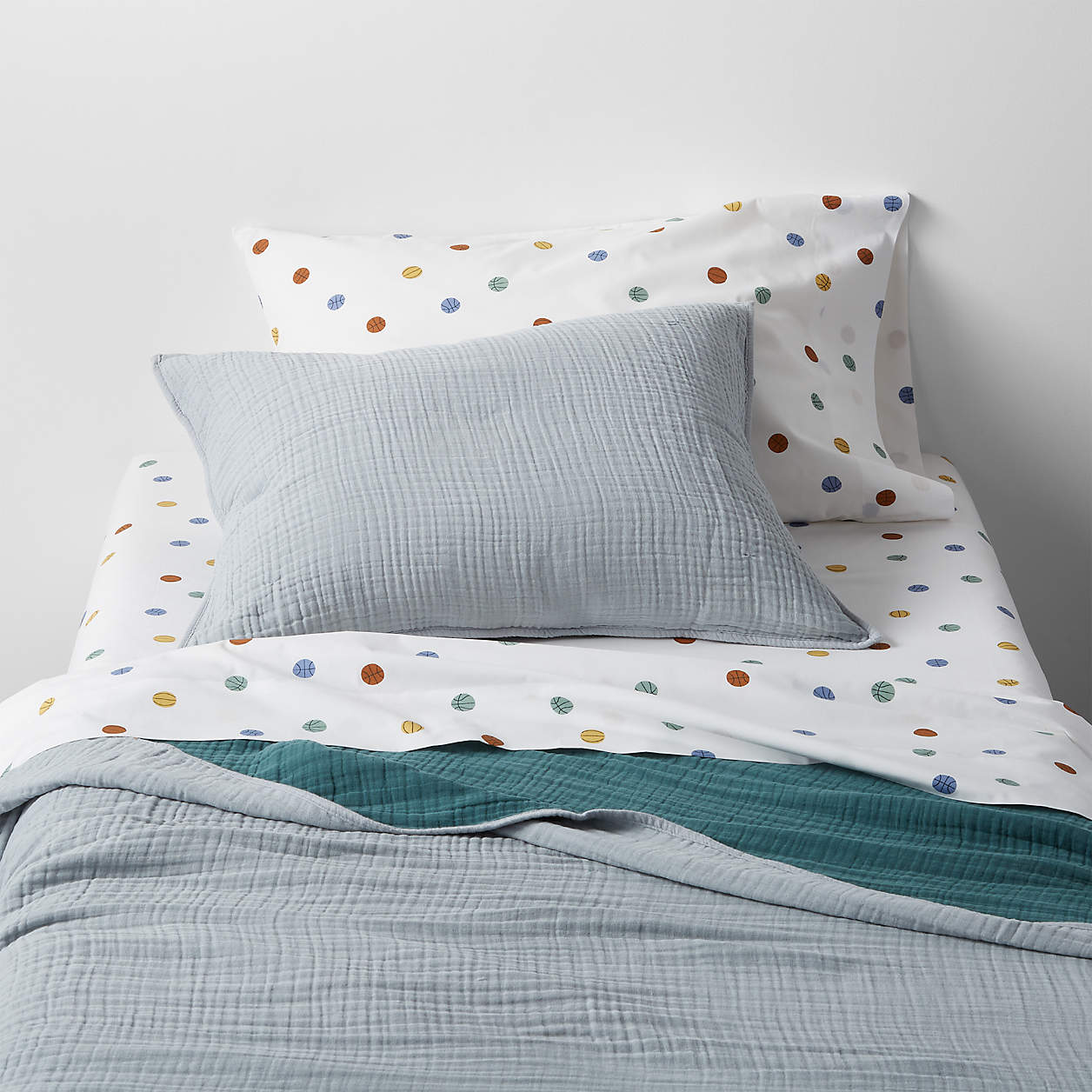 Organic Reversible Cotton Gauze Light Blue Kids Full/Queen Blanket