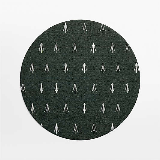 Rizzo Nordic Trees Green Easy Care Faux Leather Reversible Round Placemat