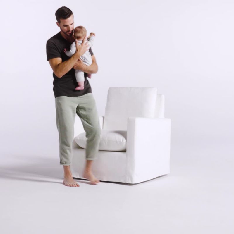 Play Ever Slipcovered White Nursery Glider Chair and Ottoman by Leanne Ford - video 1 of 1