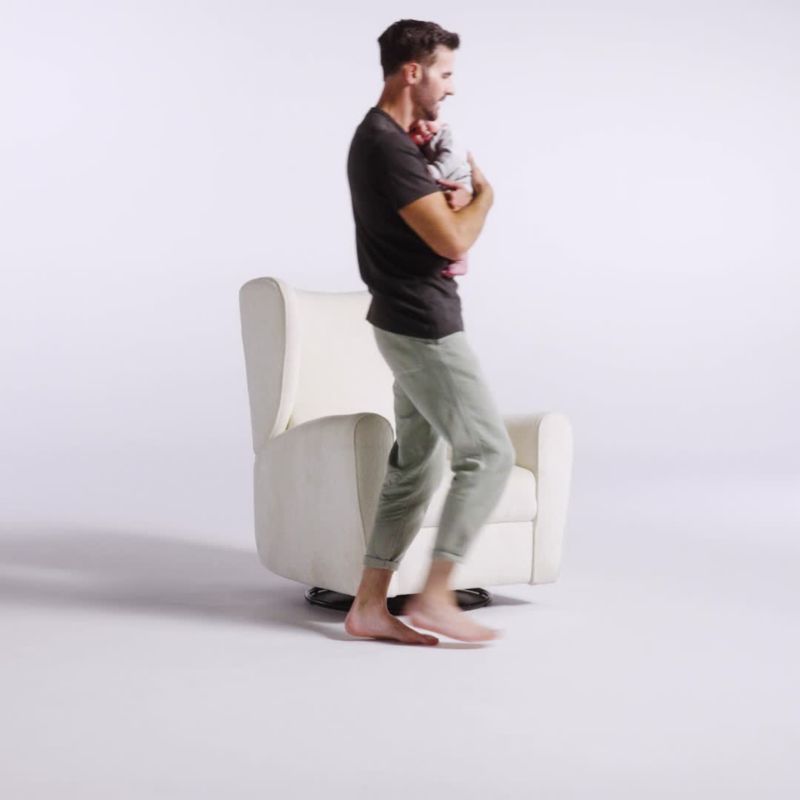 Play Seesaw Cream Boucle Electronic Swivel Glider Power Recliner Nursery Chair with Natural Wood Base - video 1 of 1