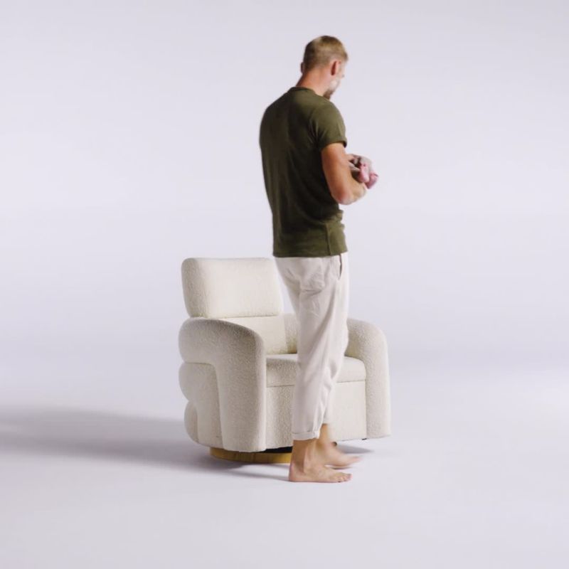 Play Snoozer Cream Boucle Nursery Swivel Glider and Storage Ottoman by Leanne Ford - video 1 of 1