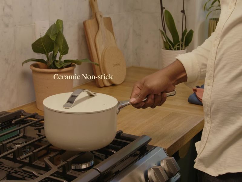 Play Caraway Cream Non-Stick Ceramic Saucepan with Gold Hardware - video 2 of 2