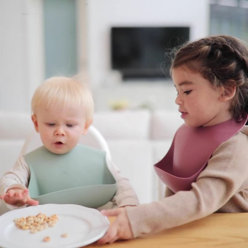 Play Mushie Lilac Flowers Silicone Baby Bib - video 1 of 1