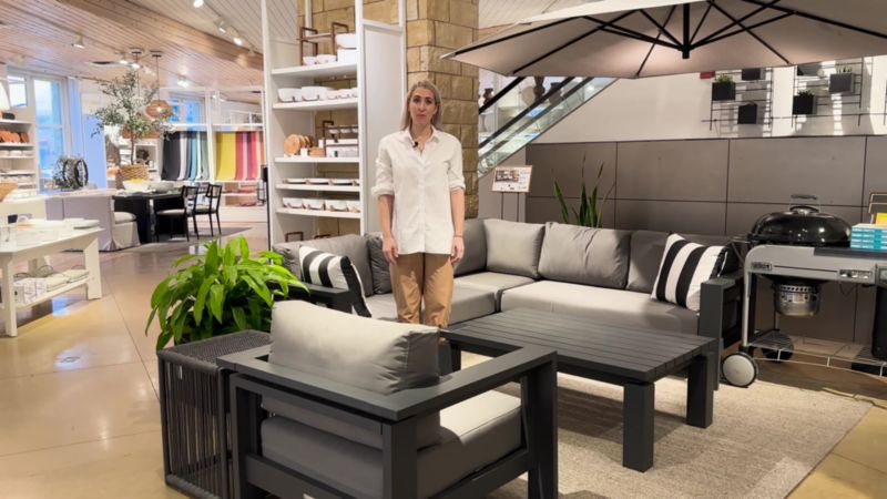Play Walker Metal Outdoor Ottoman with Silver Sunbrella ® Cushion - video 1 of 1