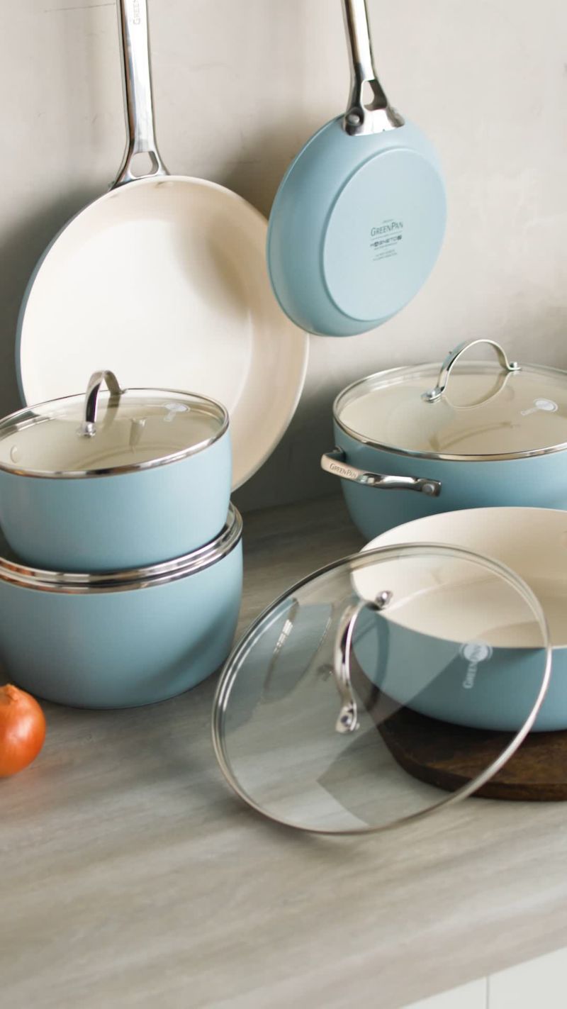 Play Greenpan ™ Padova Pro Blue Haze 10-Piece Non-Stick Ceramic Cookware Set - video 1 of 2