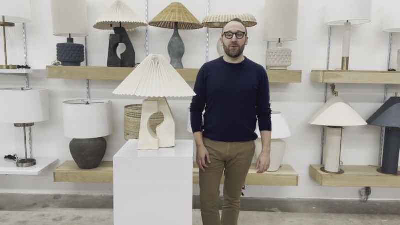 Play Ruins Cream Ceramic Sculptural Table Lamp with Pleated Shade by Athena Calderone 20" - video 1 of 1