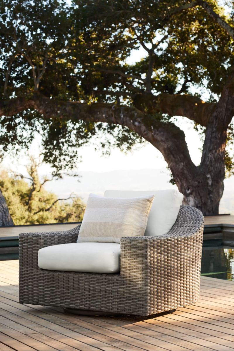 Play Abaco Taupe Wicker Outdoor Swivel Lounge Chair with Graphite Grey Sunbrella ® Cushions - video 1 of 1