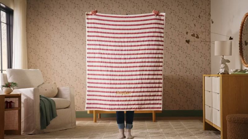Play Red Striped Waffle Weave Organic Cotton Baby Crib Quilt - video 1 of 1