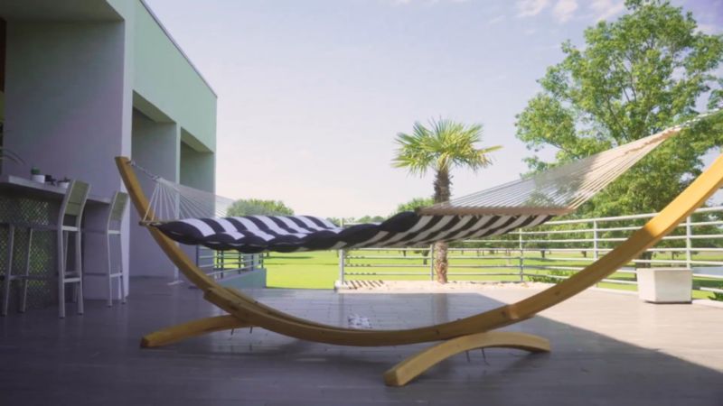 Play Pillowtop Black Stripe Outdoor Hammock with Stand - video 1 of 1