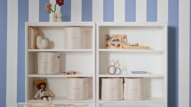 Play Cove Elegant Pink Organic Cotton Striped Shelf Storage Bin - video 1 of 2