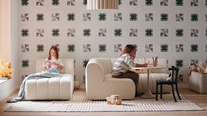 Play Jade Heathered Ivory 4-Piece Kids Puffer Modular Sofa - video 1 of 1