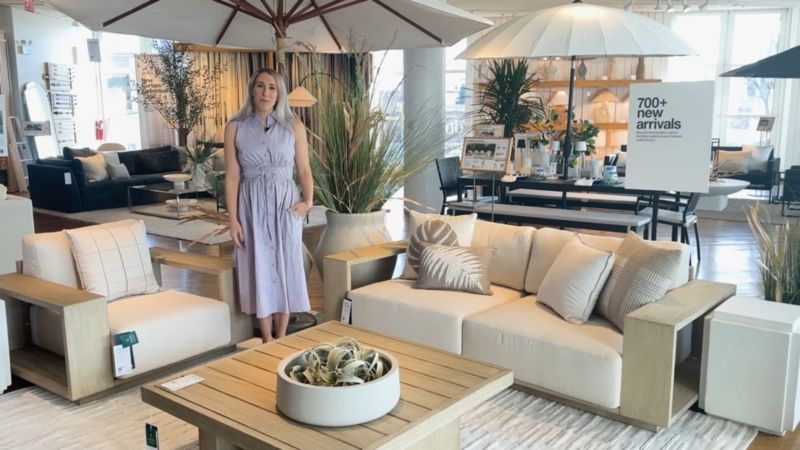 Play Mallorca Wood Double-Chaise Outdoor Sectional Sofa with Ivory Cushions - video 1 of 1