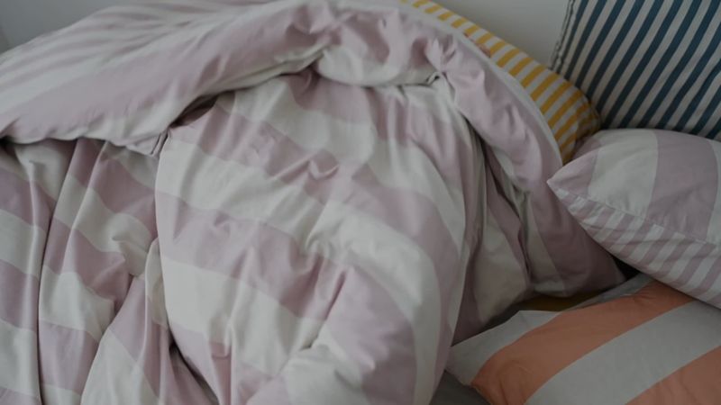 Play Riviera Terracotta Pink and Oatmeal Reversible Stripe Organic Cotton Reversible Kids Full/Queen Duvet Cover - video 1 of 1