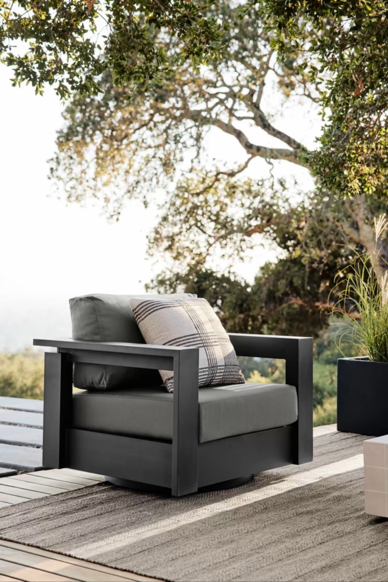 Play Walker Grey Metal Outdoor Swivel Lounge Chair with Graphite Sunbrella ® Cushions - video 4 of 4