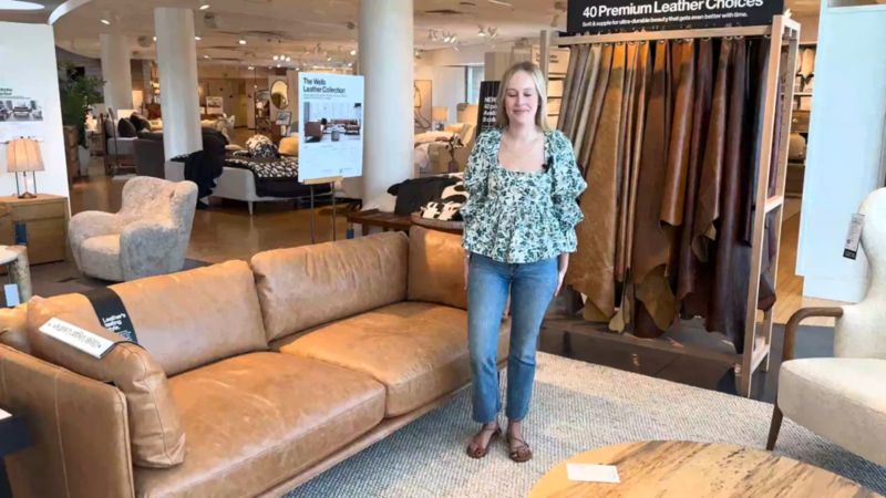 Play Wells Leather 4-Piece Corner Sectional Sofa with Chaise Lounge - video 2 of 3