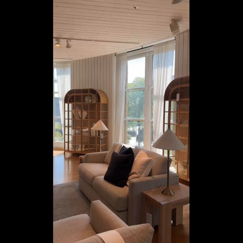 Play Atrium 58" White Oak and Rattan 4-Shelf Lighted Storage Display Cabinet - video 1 of 2