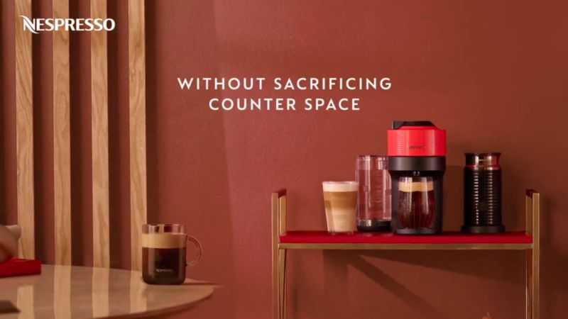 Play Nespresso Limited-Edition Vertuo Pop+ Coffee and Espresso Maker by Breville Matte Black with Matte Gold Accents - video 1 of 2