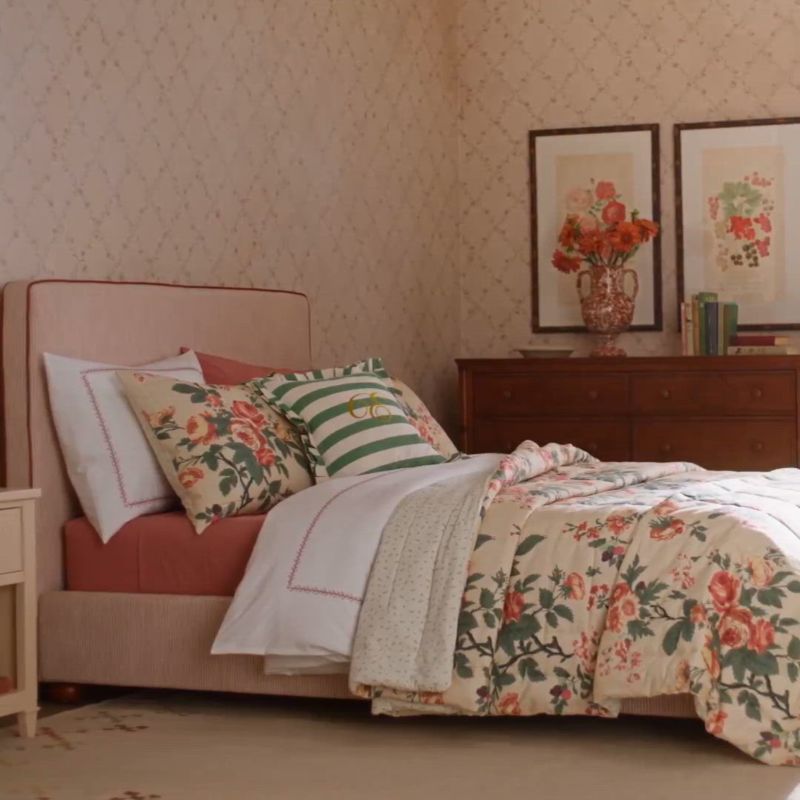 Play Petit Matelot Rust Red Striped Upholstered Kids Twin Bed by Sharland England - video 1 of 1