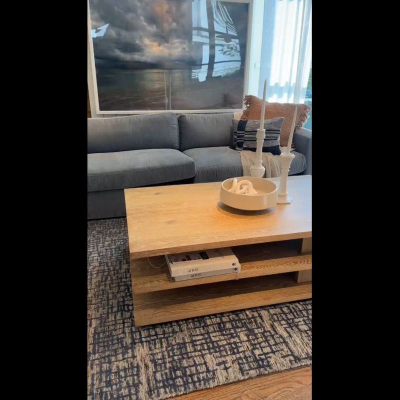 Play Stria Cerused Natural Oak Wood 56" Rectangular Storage Coffee Table - video 1 of 1